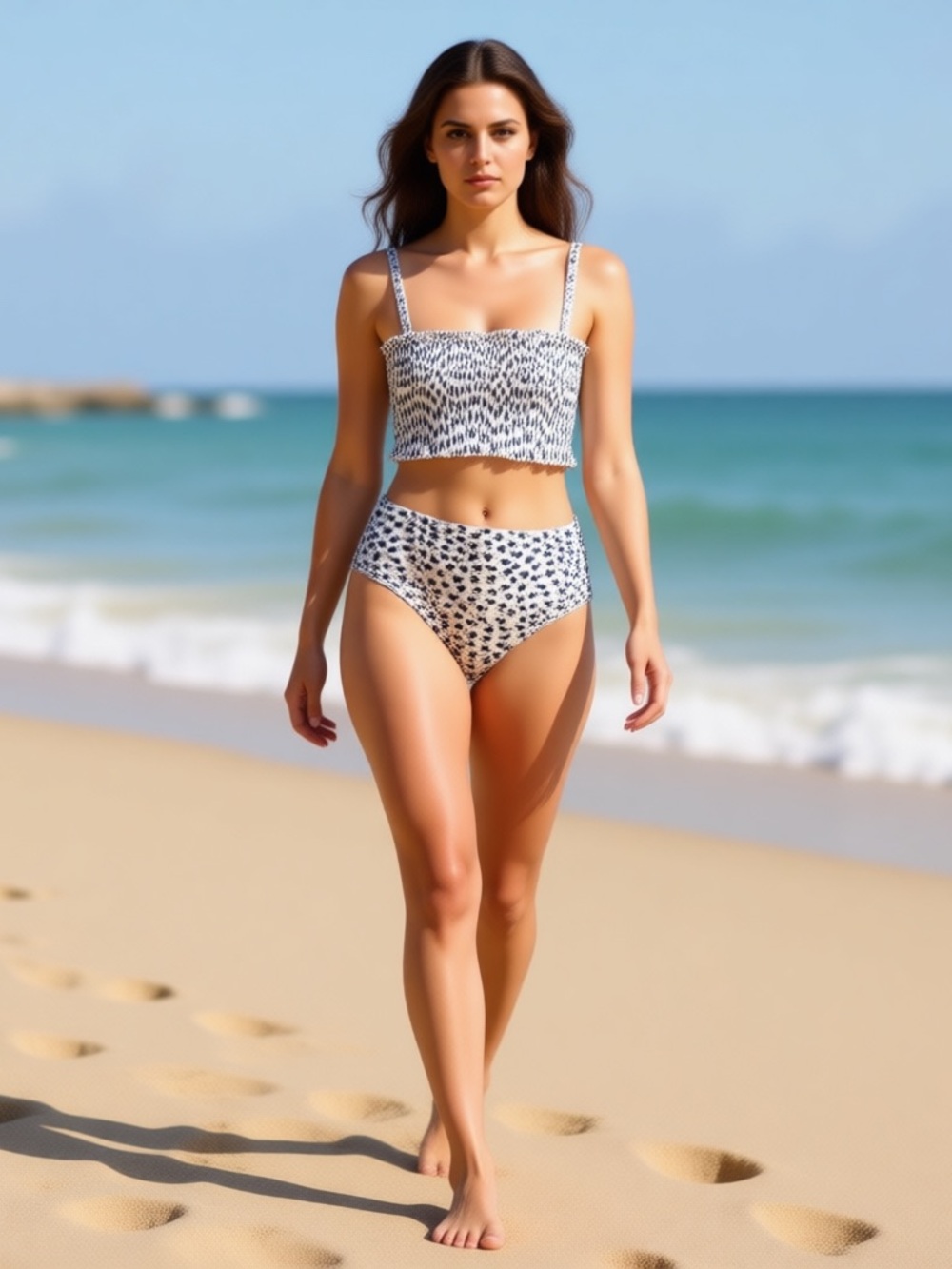 Two piece XL white bikini with blue floral print